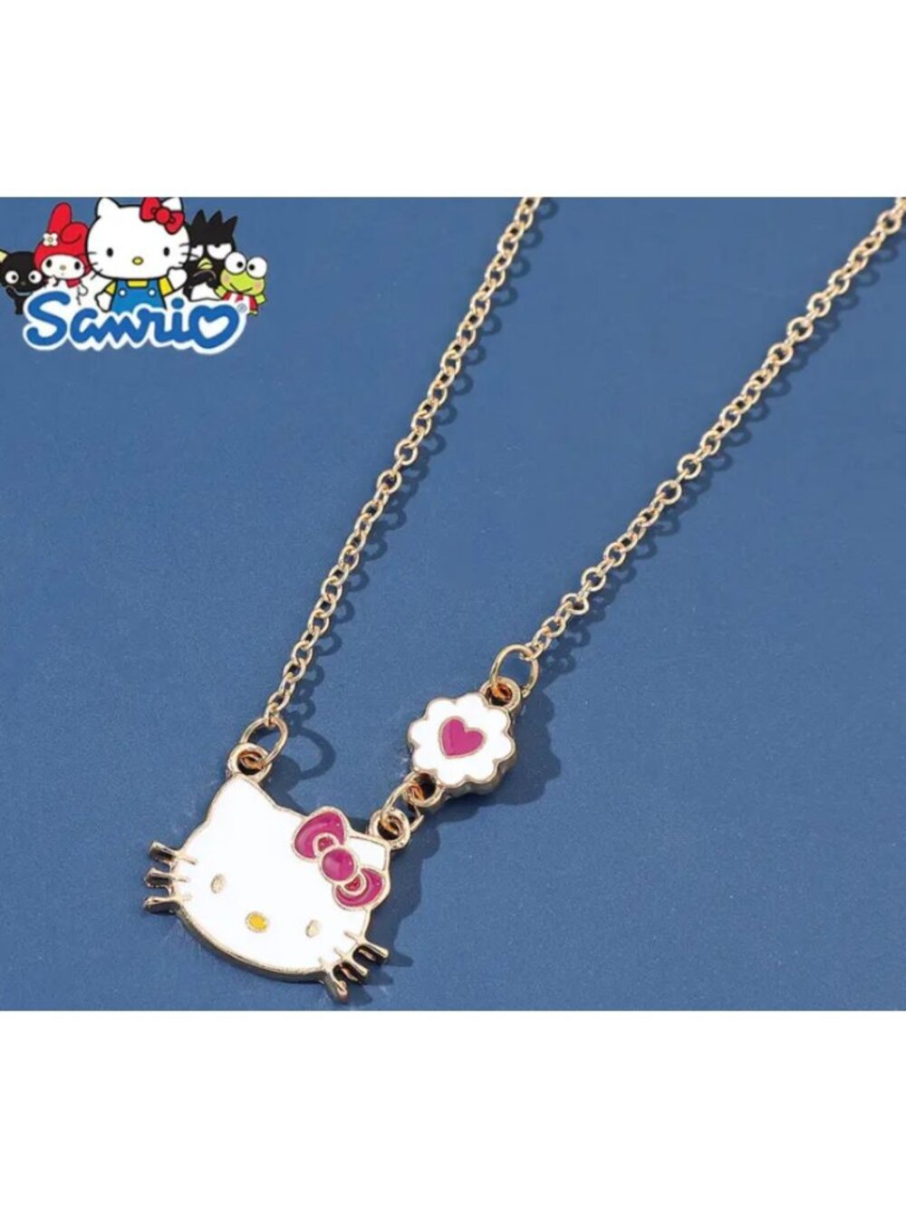 Hello Kitty Gold-Tone Enamel Necklace – Cute Pendant Charm with Chain